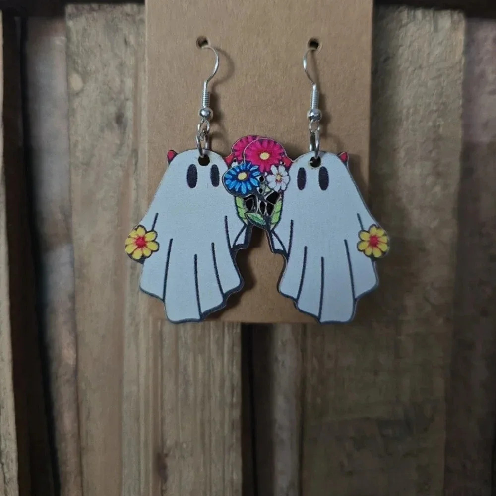 Halloween Ghost Wooden Earrings